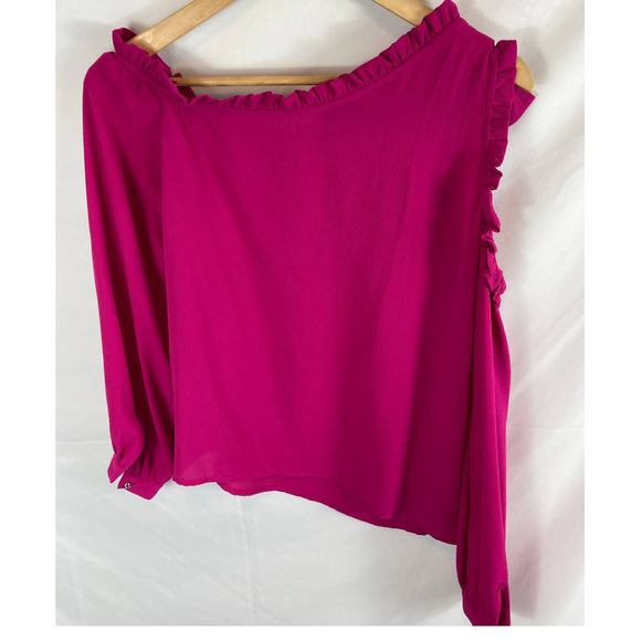 Cece Ruffled Asymmetric Long Sleeve Cold Shoulder Blouse Size XS - Picture 9 of 10